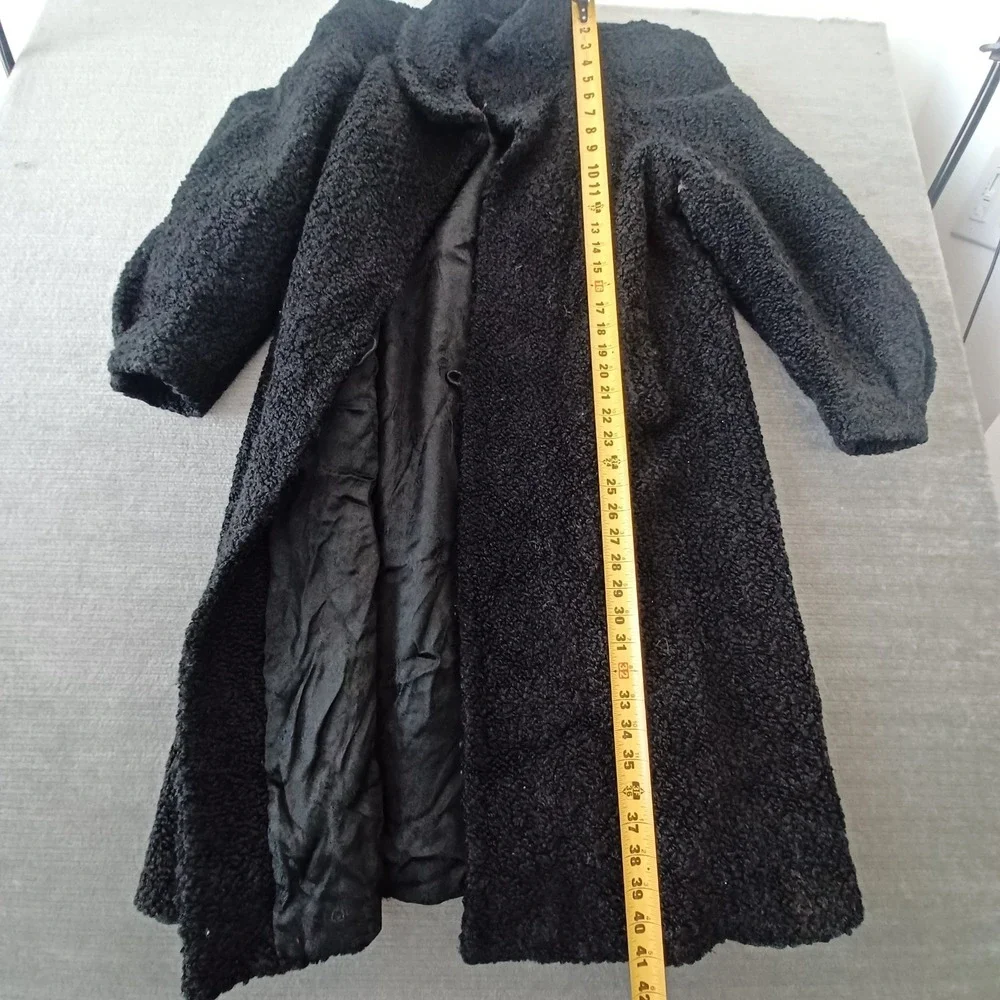 Vintage Persian Lambswool Curly Swing Coat Women M Black Babe Lamm Brocade Lined